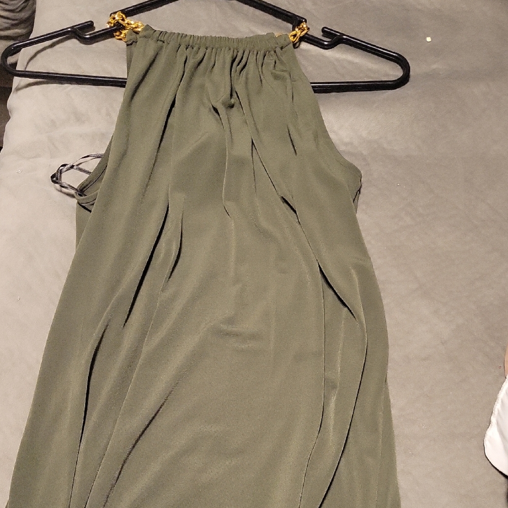 Michael Kors Asymmetrical Dress in Olive Green Michael Kors